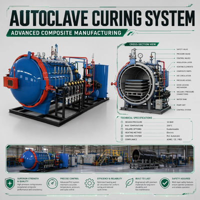Autoclave sotto vuoto verificata CE per stampaggio composito preimpregnato Isolamento termico Parametro stabile Serbatoio a pressione industriale della pressa a caldo